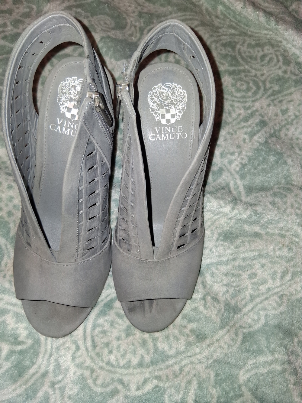 Vince Camuto Gray Peep-Toe Slingback Heels